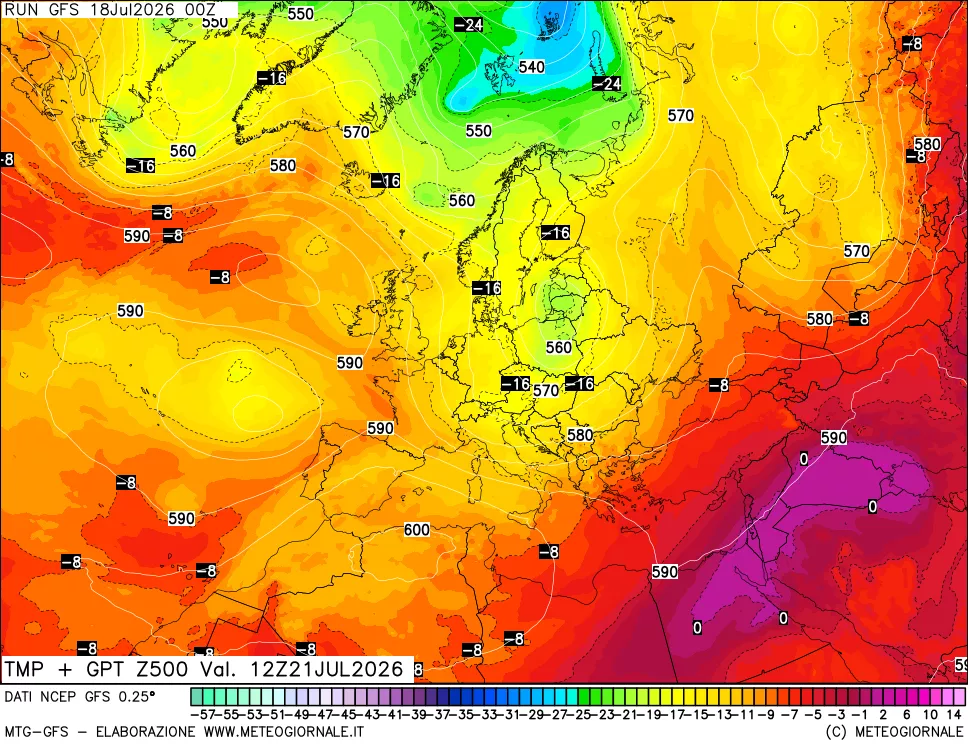 mappa 500 hPa Temp + GPT
