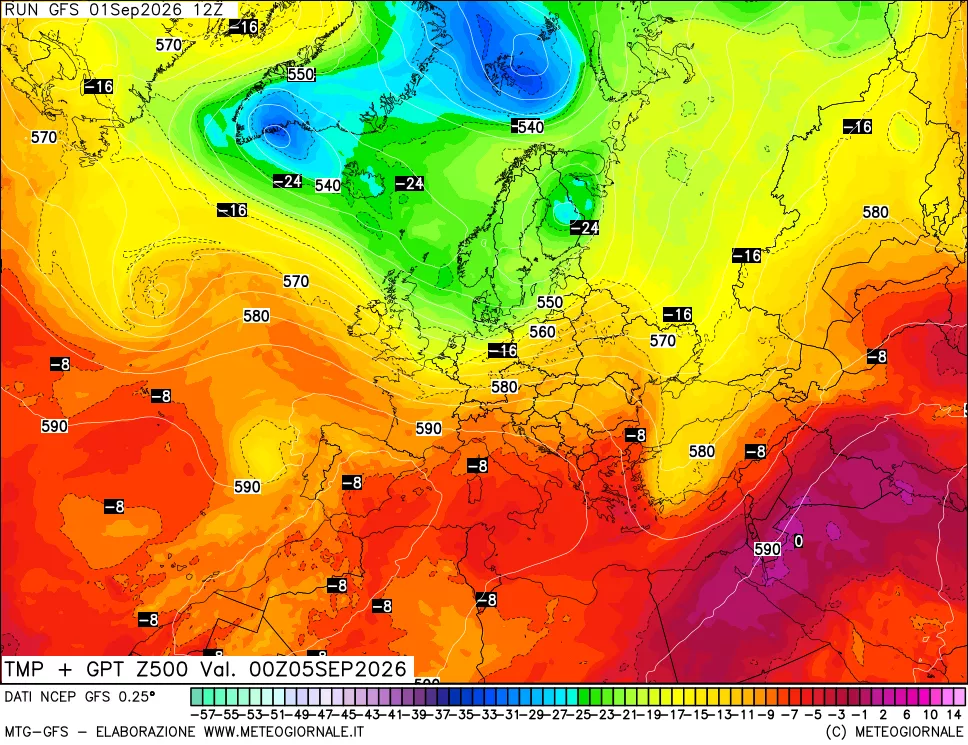 mappa 500 hPa Temp + GPT