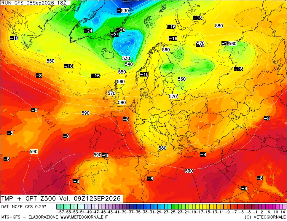 mappa 500 hPa Temp + GPT