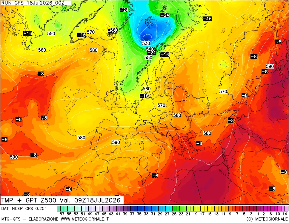 mappa 500 hPa Temp + GPT