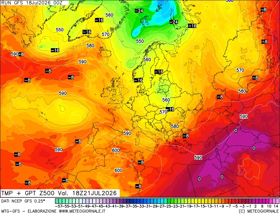mappa 500 hPa Temp + GPT