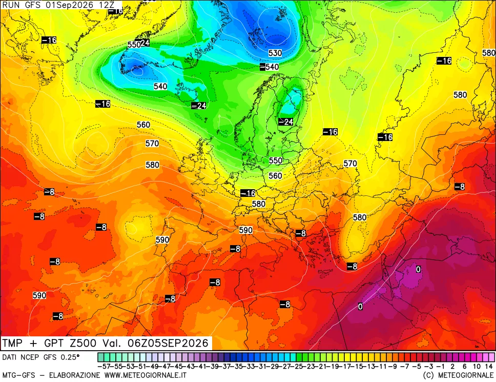 mappa 500 hPa Temp + GPT