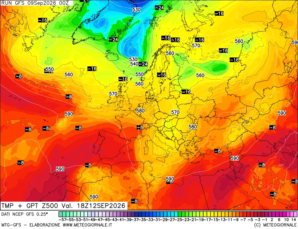 mappa 500 hPa Temp + GPT