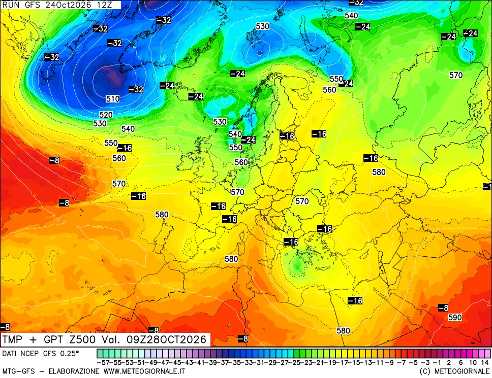 mappa 500 hPa Temp + GPT