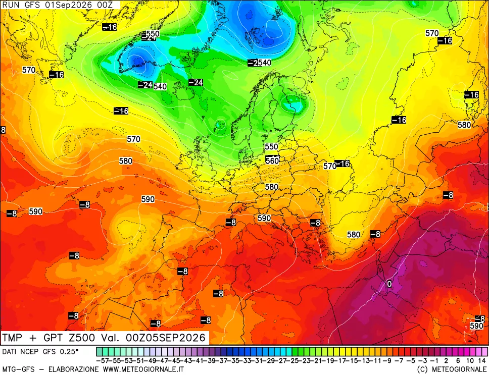 mappa 500 hPa Temp + GPT