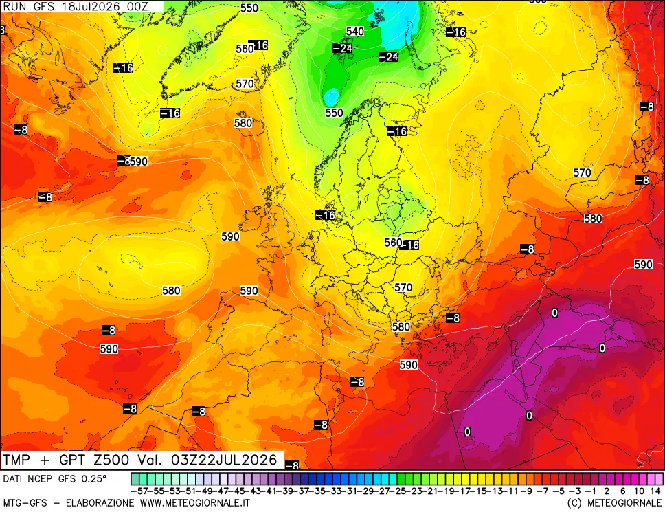 mappa 500 hPa Temp + GPT