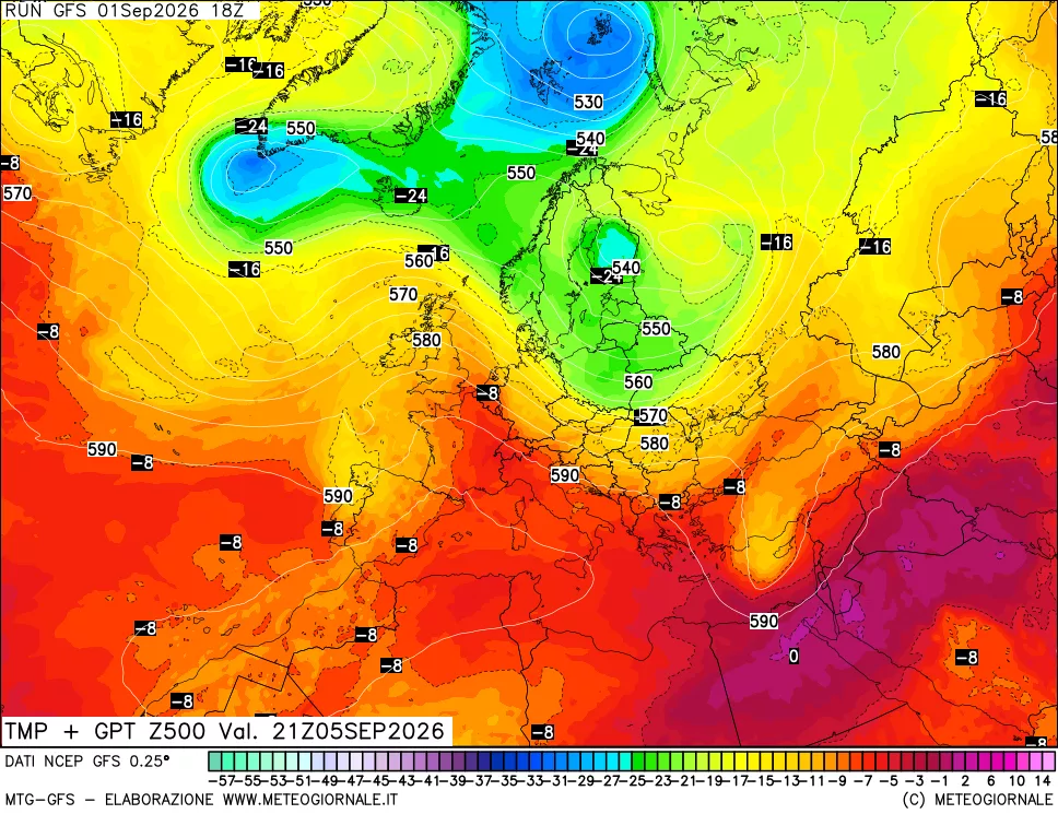 mappa 500 hPa Temp + GPT