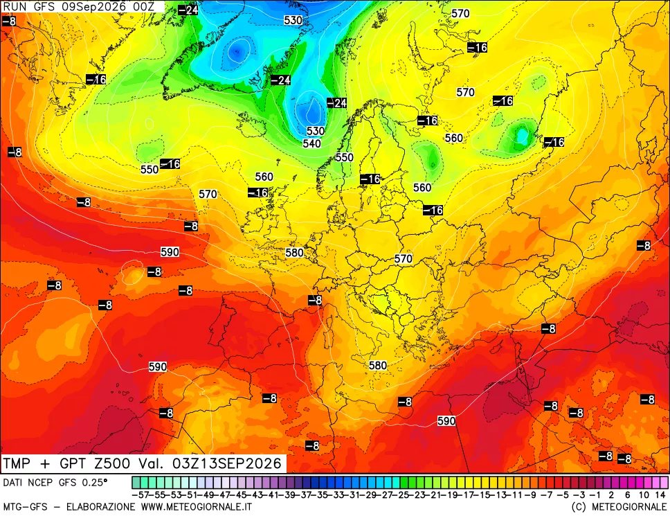 mappa 500 hPa Temp + GPT