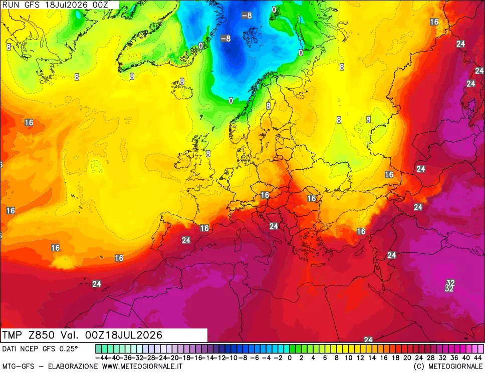mappa 850 hPa Temp