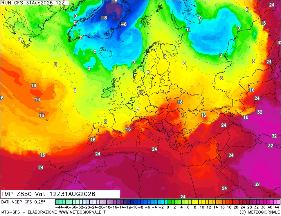 mappa 850 hPa Temp