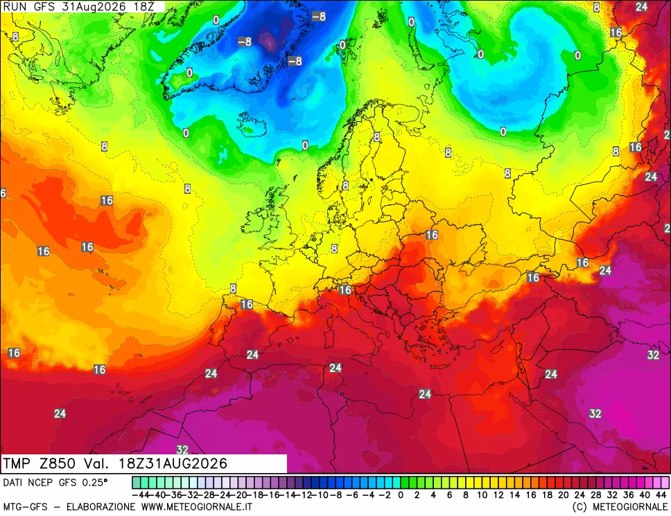 mappa 850 hPa Temp