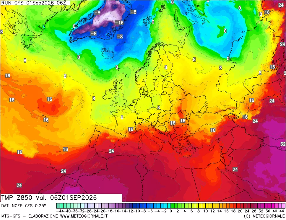 mappa 850 hPa Temp