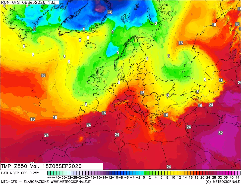 mappa 850 hPa Temp