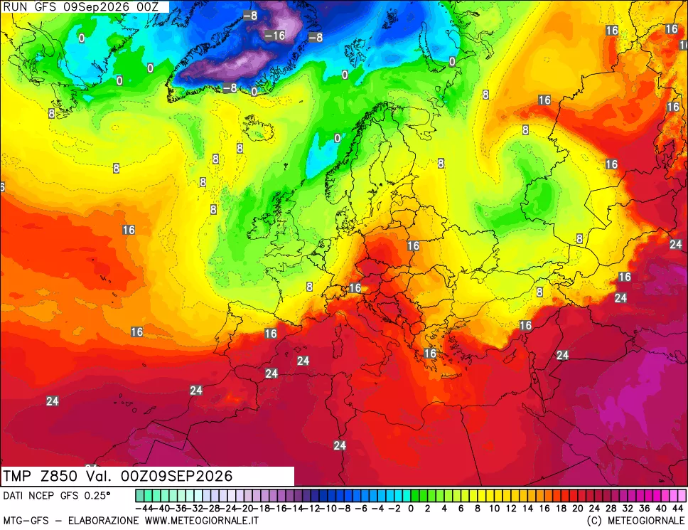 mappa 850 hPa Temp