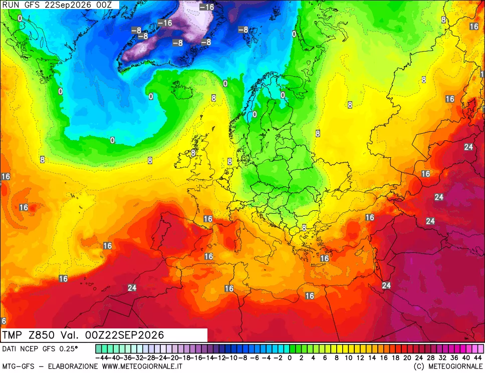 mappa 850 hPa Temp