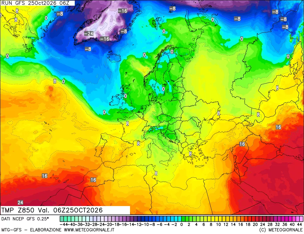 mappa 850 hPa Temp