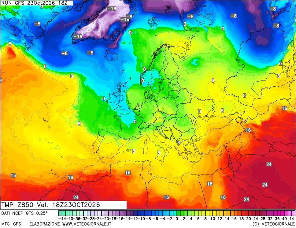 mappa 850 hPa Temp