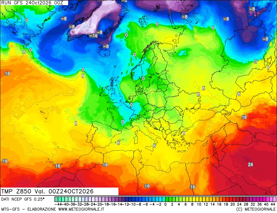 mappa 850 hPa Temp