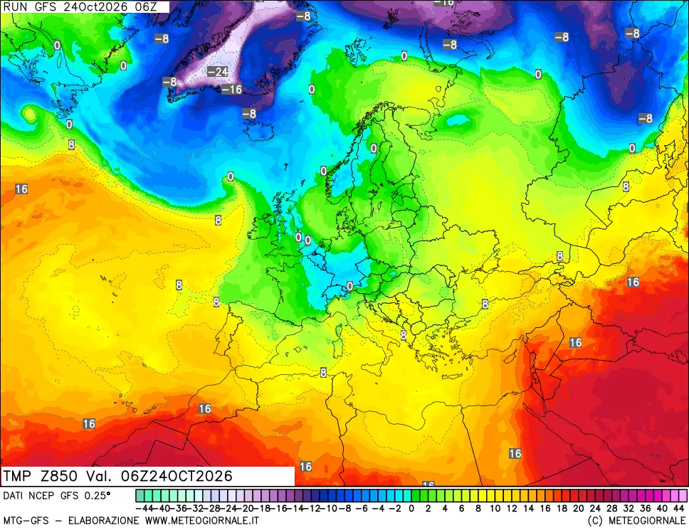 mappa 850 hPa Temp