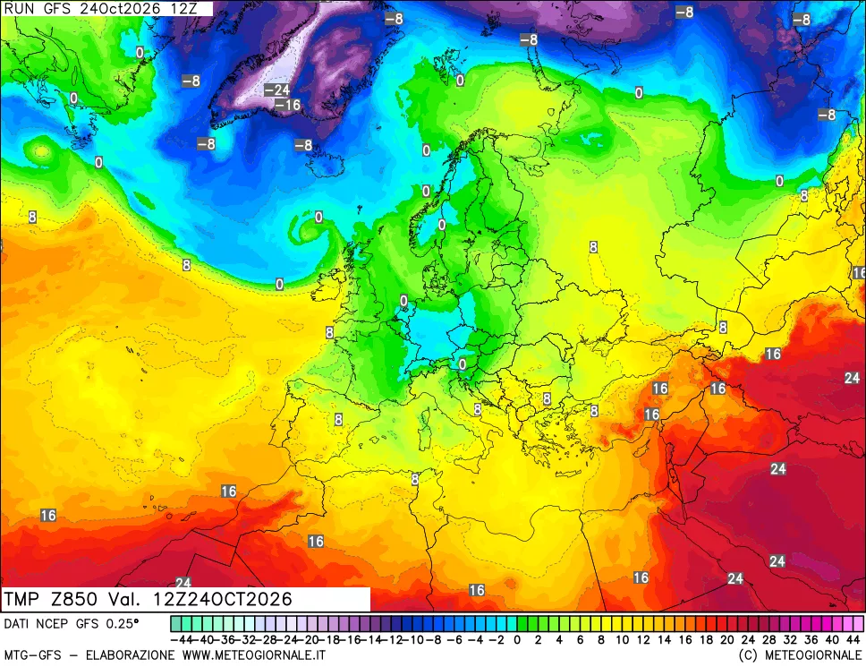 mappa 850 hPa Temp