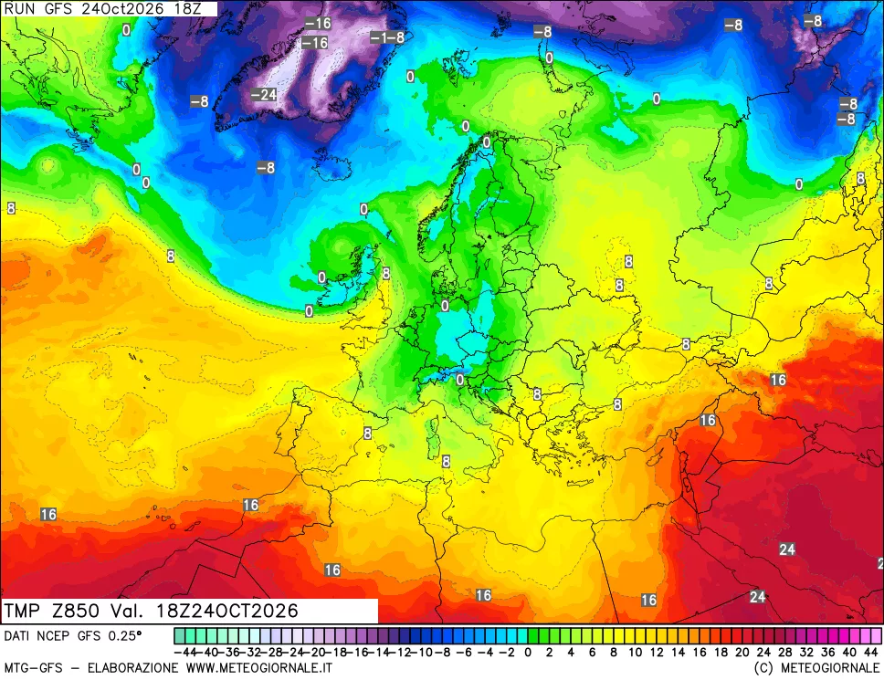 mappa 850 hPa Temp