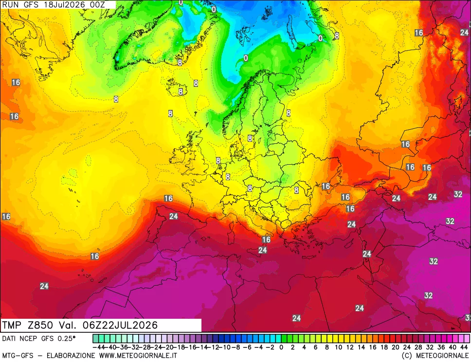 mappa 850 hPa Temp