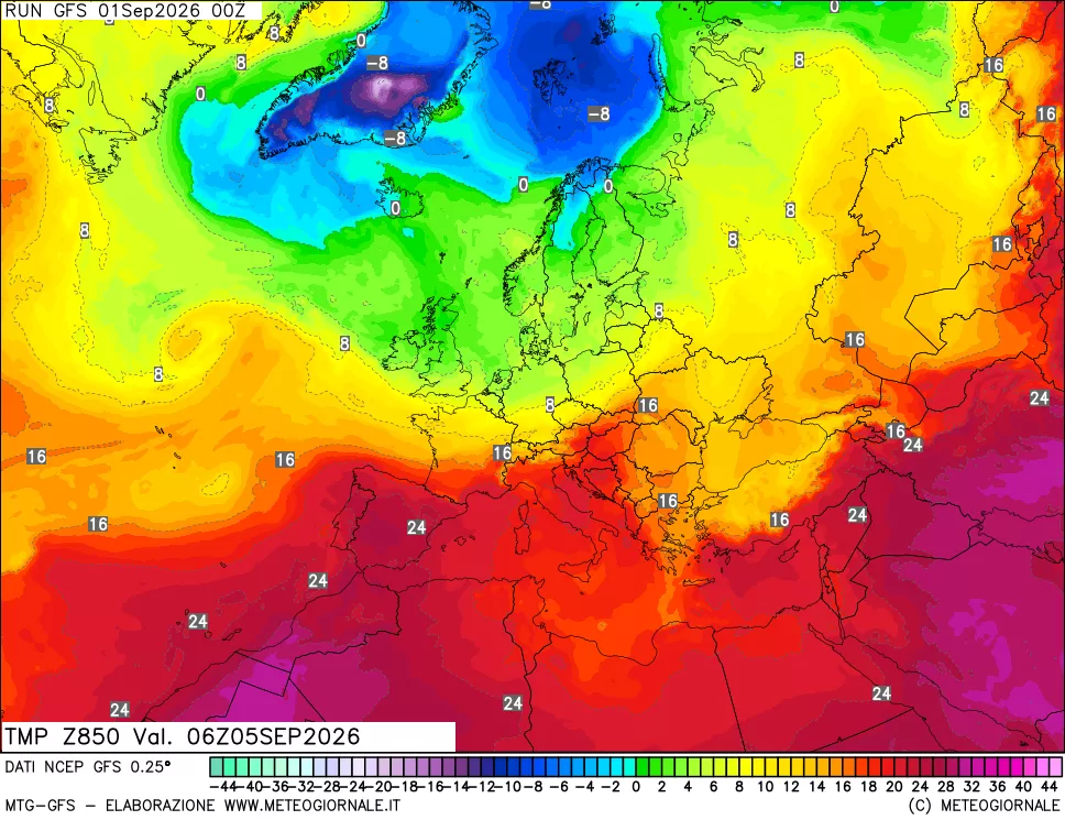 mappa 850 hPa Temp