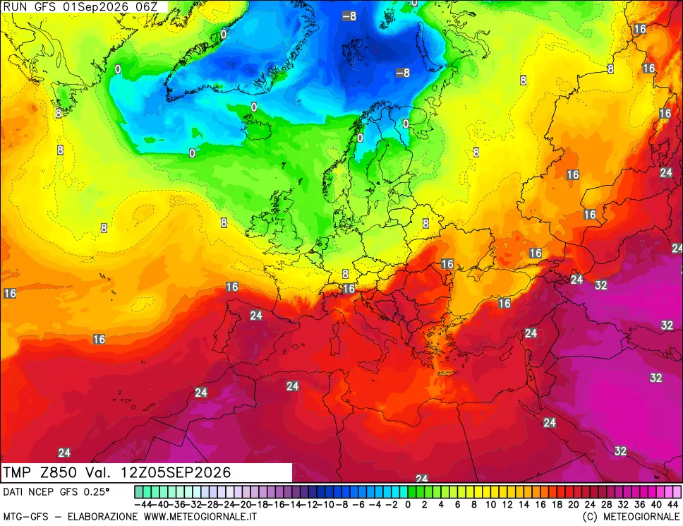 mappa 850 hPa Temp