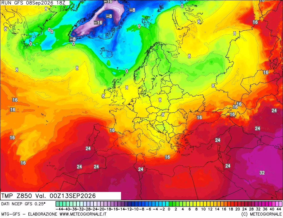 mappa 850 hPa Temp