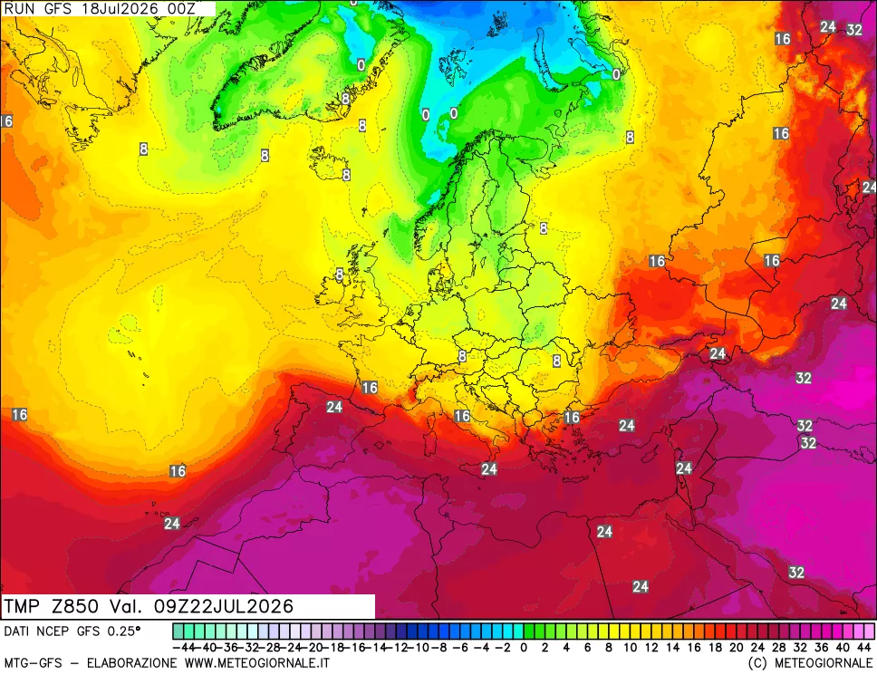 mappa 850 hPa Temp
