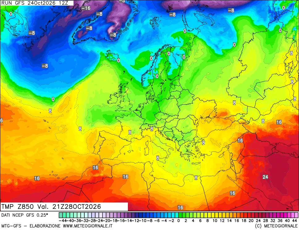 mappa 850 hPa Temp