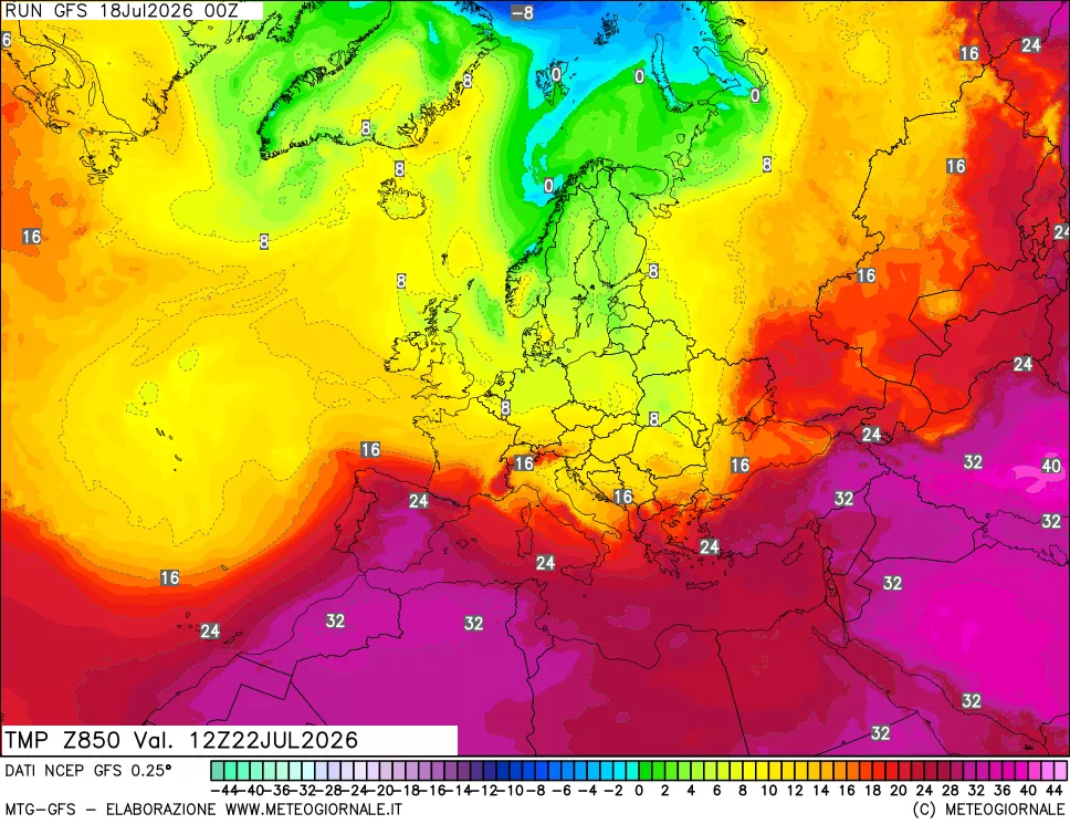 mappa 850 hPa Temp