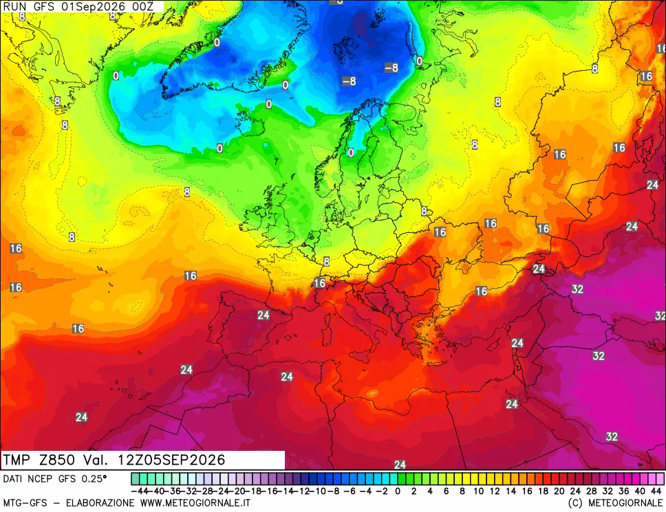 mappa 850 hPa Temp