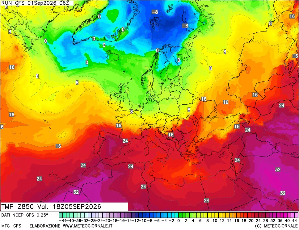mappa 850 hPa Temp