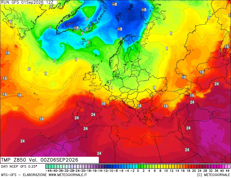 mappa 850 hPa Temp