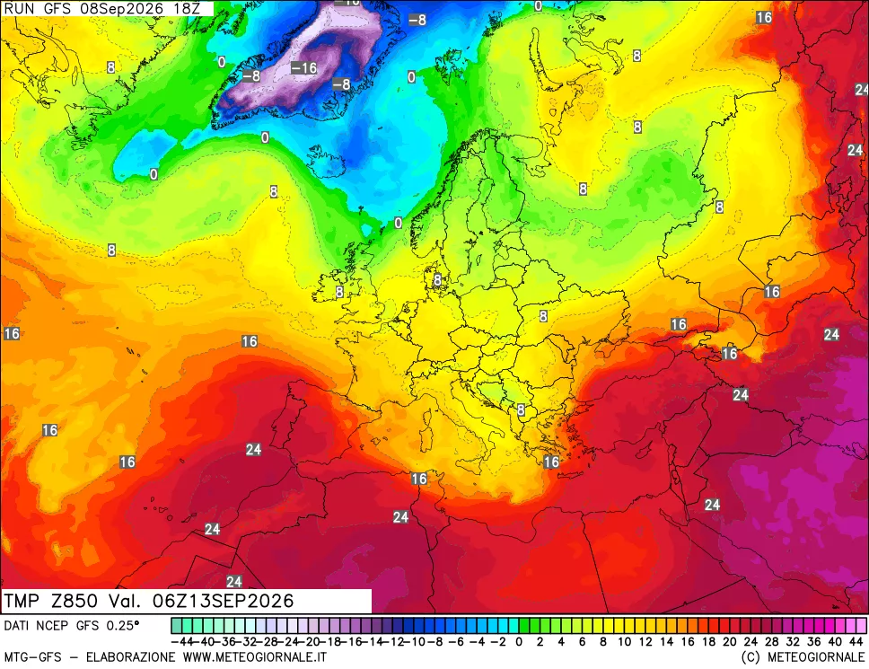 mappa 850 hPa Temp