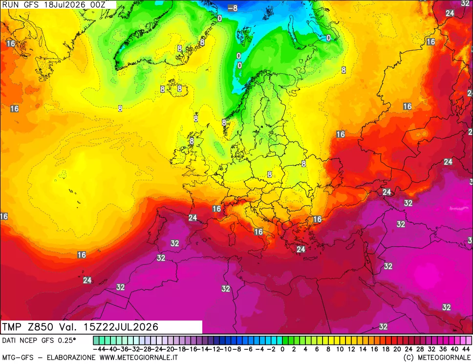 mappa 850 hPa Temp
