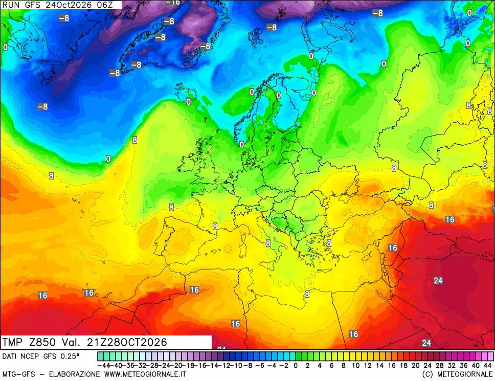 mappa 850 hPa Temp
