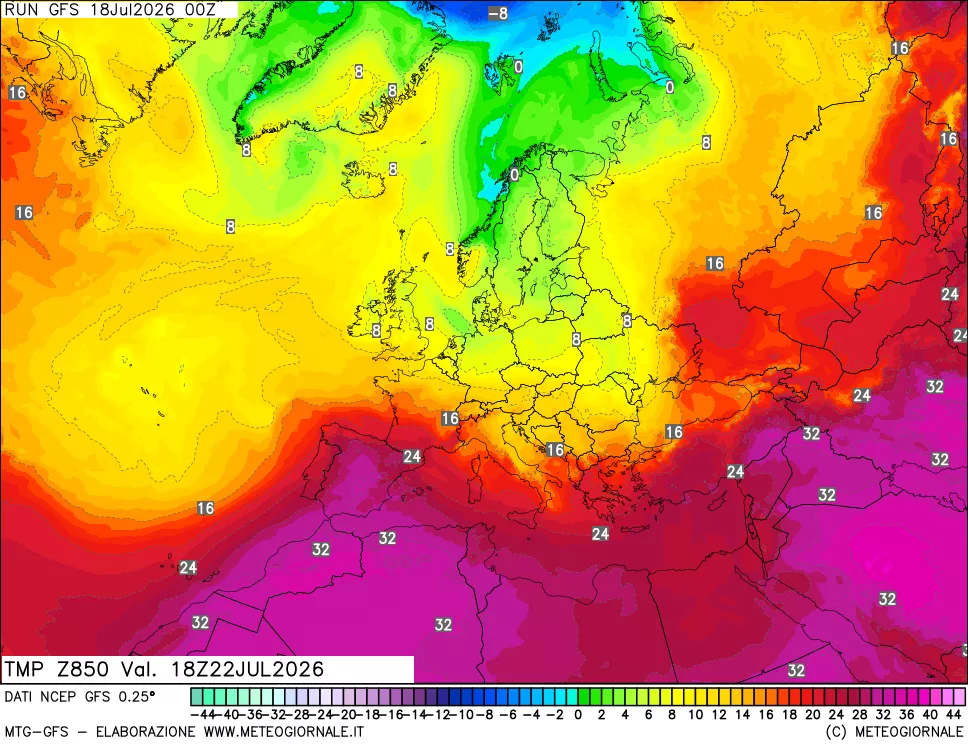 mappa 850 hPa Temp