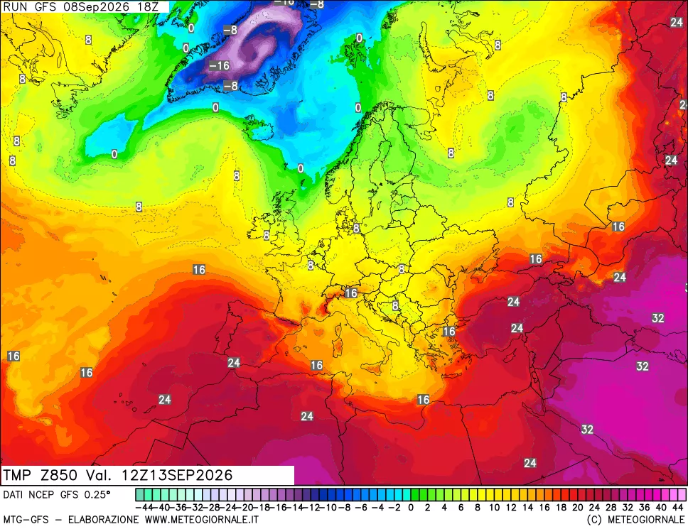 mappa 850 hPa Temp