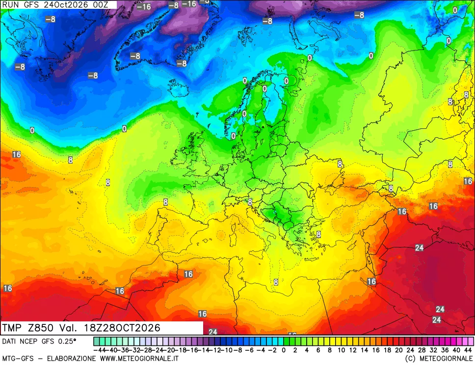 mappa 850 hPa Temp