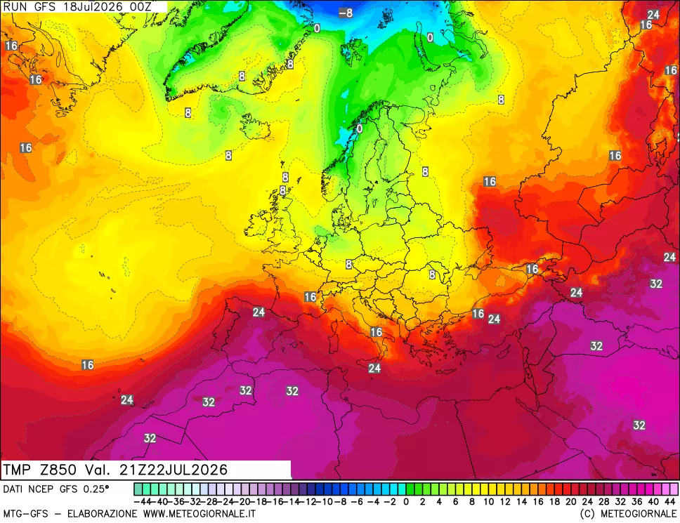 mappa 850 hPa Temp