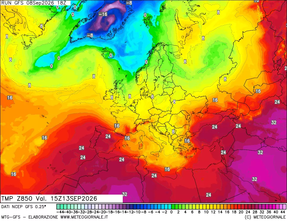mappa 850 hPa Temp
