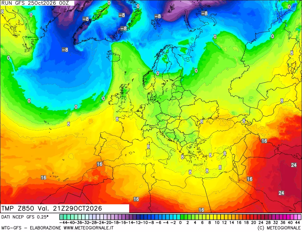 mappa 850 hPa Temp