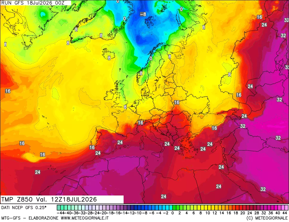 mappa 850 hPa Temp