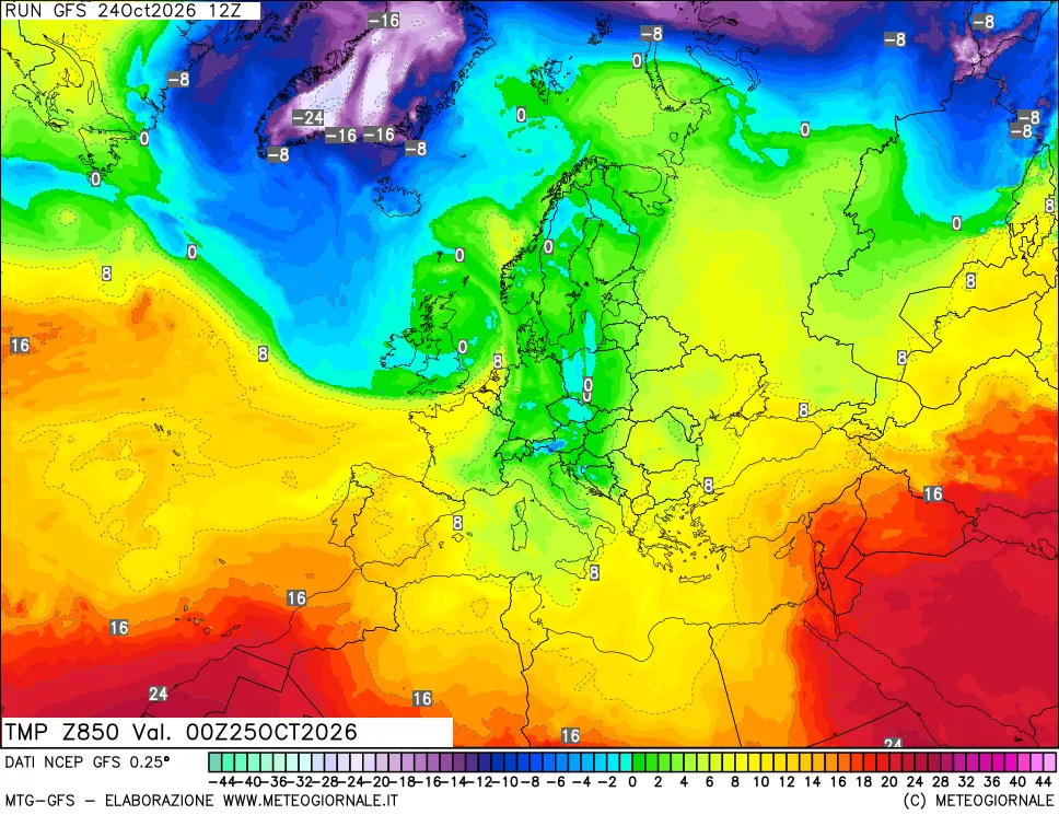 mappa 850 hPa Temp