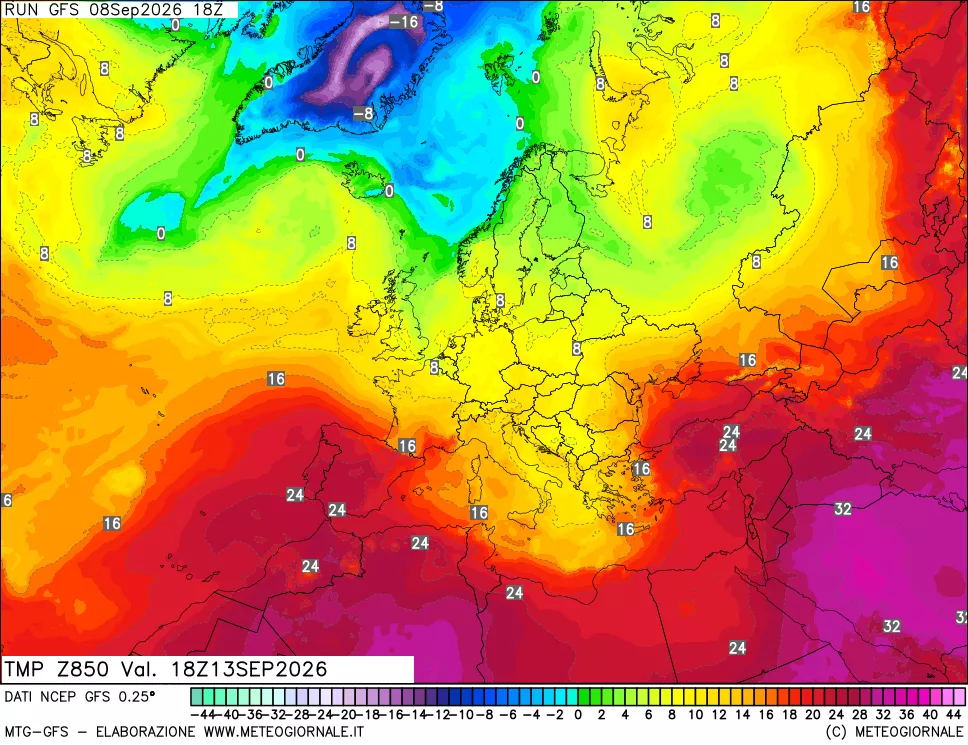 mappa 850 hPa Temp