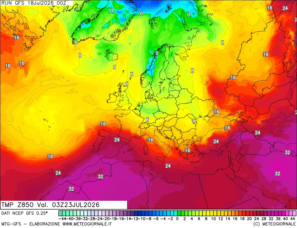 mappa 850 hPa Temp