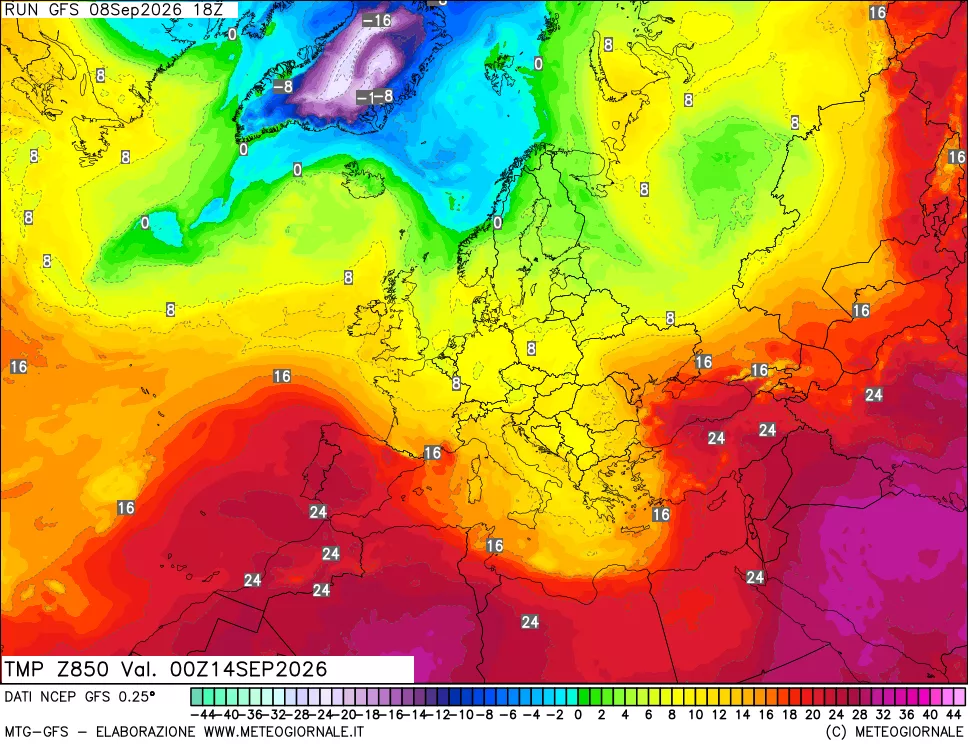 mappa 850 hPa Temp