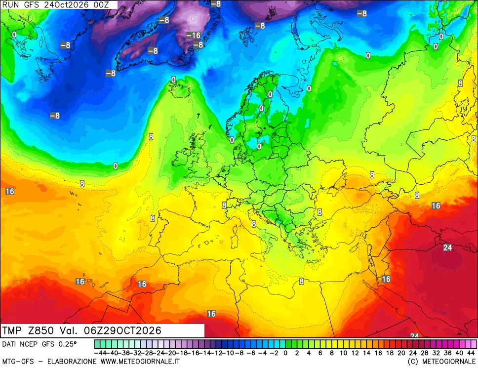 mappa 850 hPa Temp